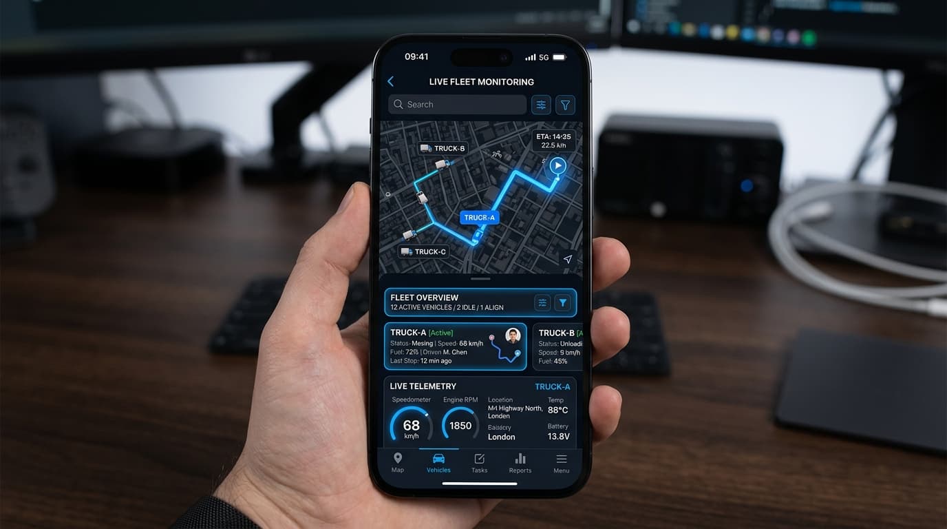 U-Track Lite live fleet telemetry and route tracking map interface